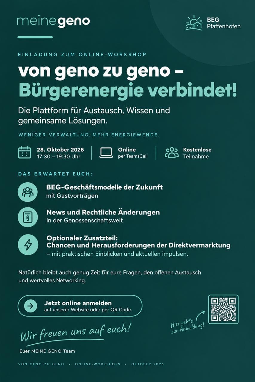 Flyer zum kostenlosen Online-Workshop „Von Geno zu Geno“ am 28. Oktober 2026 von 17:30 bis 19:00 Uhr
